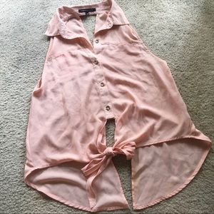 Foreign exchange pink button tank top with open back
